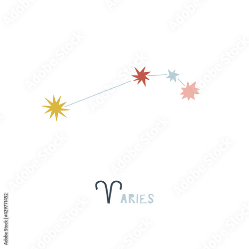 Aries zodiac star sign clip art isolated on white. Celestial horoscope constellation vector illustration. Magical Boho baby spiritual astrological design.