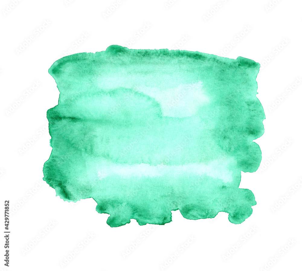 Abstract green watercolor hand-painted stain blot isolated on white, grunge texture background. Abstract green watercolor hand-painted stain blot isolated on white, grunge texture background.