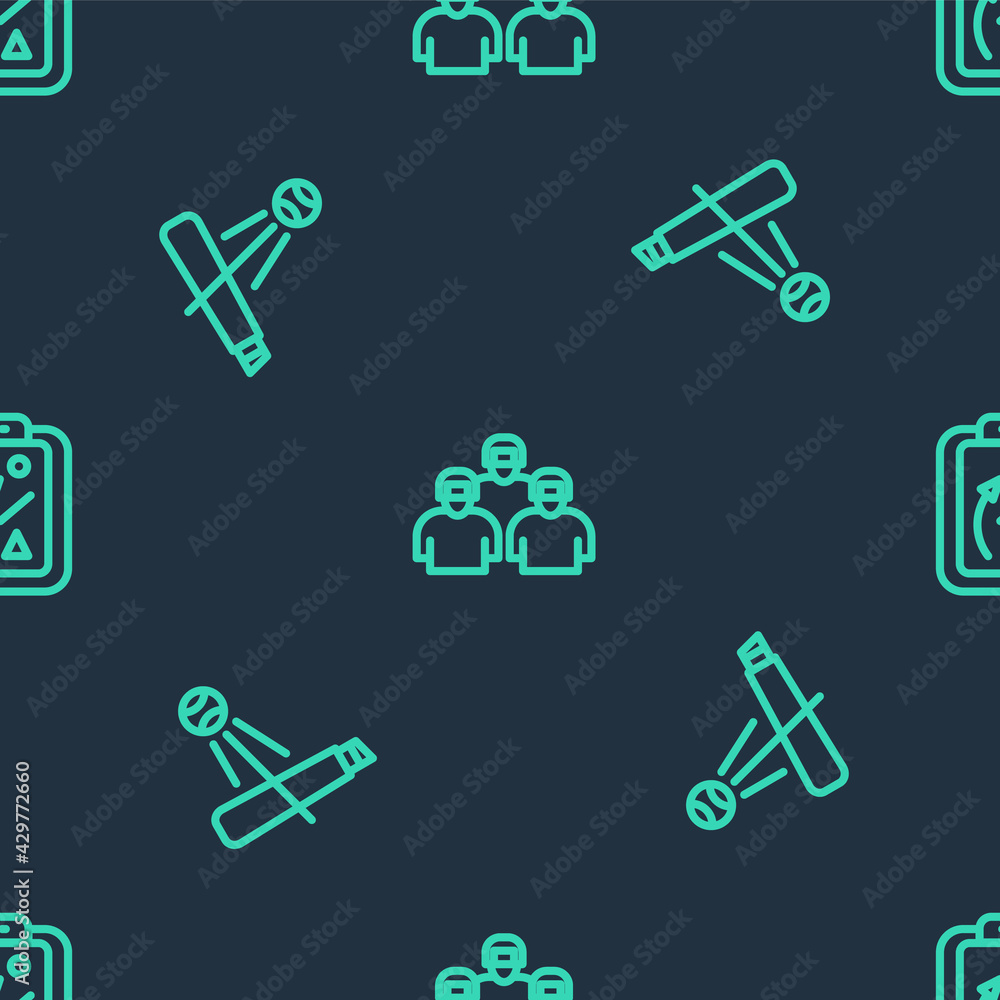 Set line Team of baseball players, Baseball bat with and Planning strategy on seamless pattern. Vector Set line Team of baseball players, Baseball bat with and Planning strategy on seamless pattern. Vector