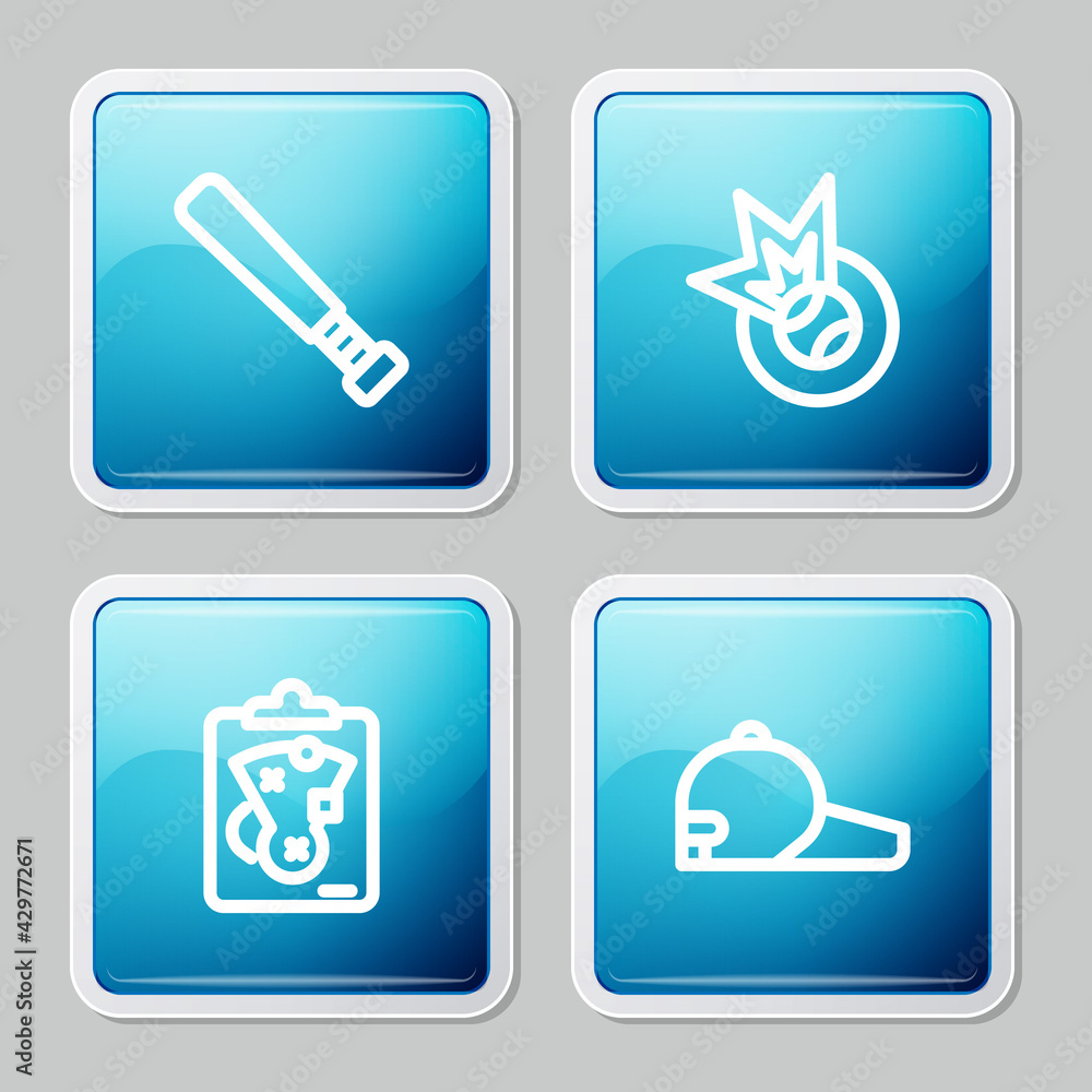 Set line Baseball bat, , Planning strategy and cap icon. Vector Set line Baseball bat, , Planning strategy and cap icon. Vector