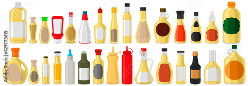 Illustration big kit varied glass bottles filled liquid white wine vinegar