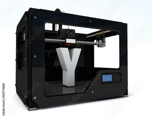 3d illustration of 3D printer priting the letter Y photo