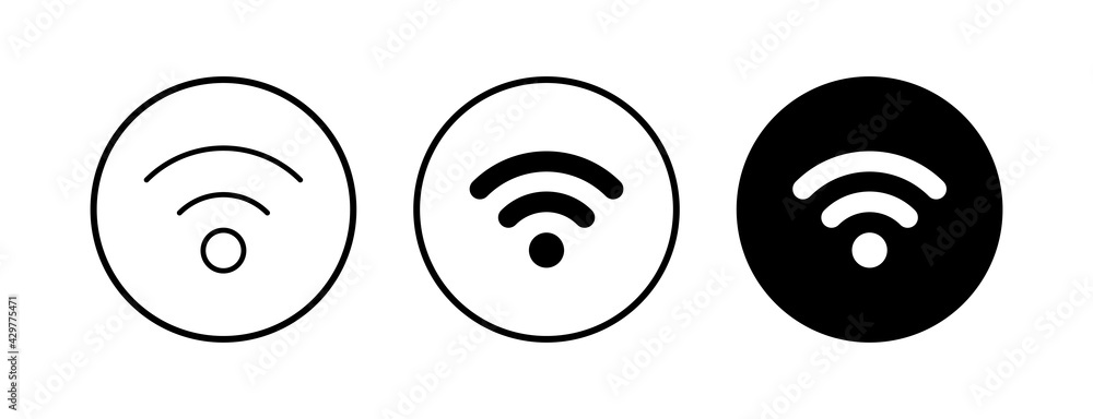 WIFI Icons set. signal vector icon. Wireless and wifi icon or sign for remote internet access WIFI Icons set. signal vector icon. Wireless and wifi icon or sign for remote internet access