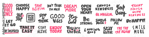 Vector hand drawn collection set of calligraphy lettering quotes and words. Pink and black color