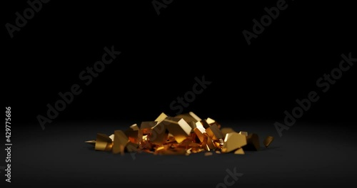 Gold Yuan or Yen sign crumbling, animated 3D CGI