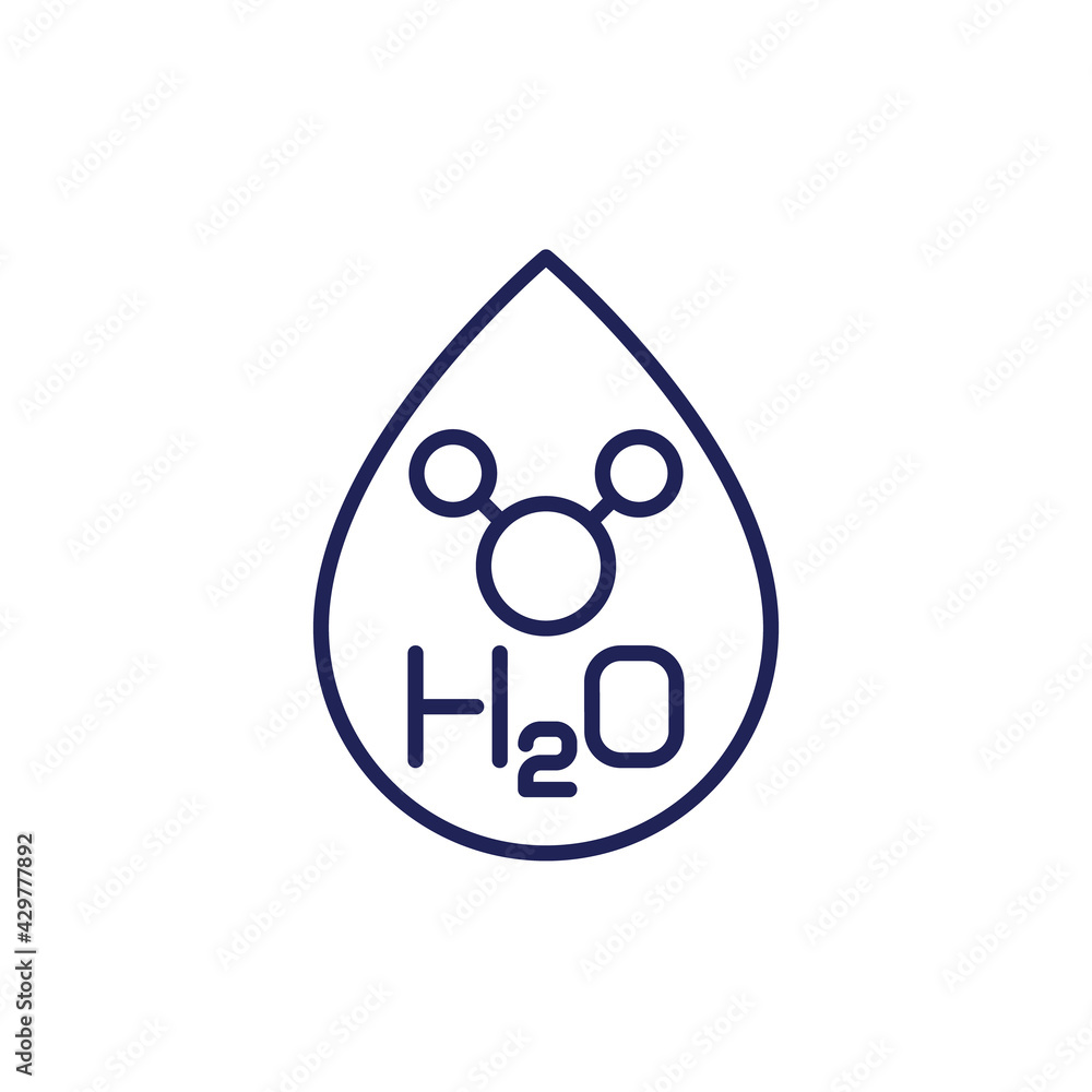 h2o line icon with water drop and molecule h2o line icon with water drop and molecule
