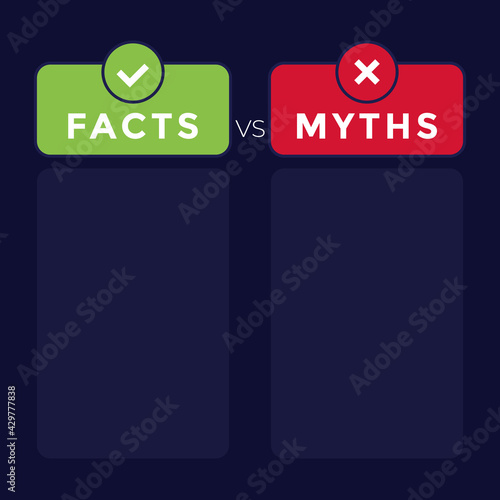 facts vs myths concept, flat vector design
