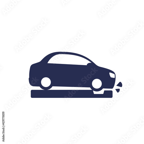 pothole icon with a car on white