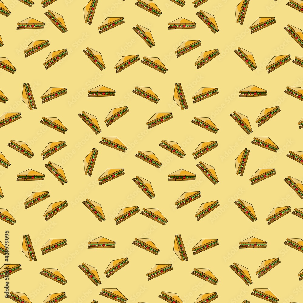 Fototapeta premium Food Seamless Sandwich Pattern Design or Sandwich Pattern Designs