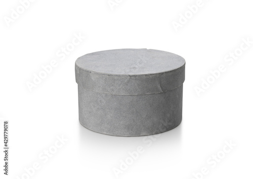 grey color circle paper gift box on isolated white background