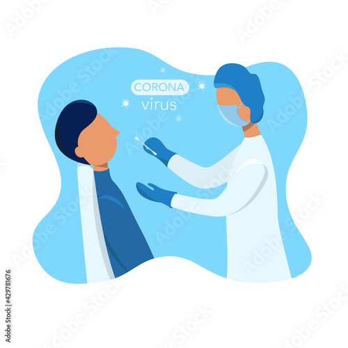 Test for coronavirus. Doctor making nasal swab test for patient. Wihte background.