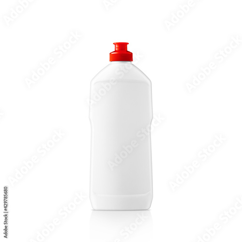 Plastic bottle with cap isolated on white background for loose detergent laundry or cleaning agent