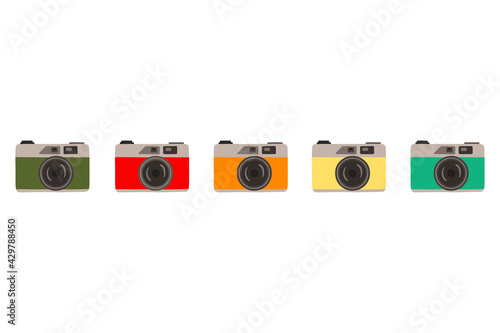 Five cameras in retro style on a white background