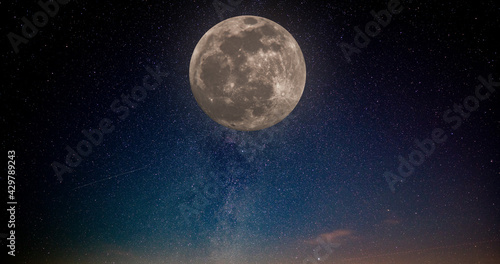 Full moon in the night starry sky