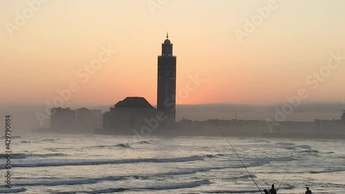 Casablanca, Morocco - September 12 2020 : Beautiful view of the Hassan II mosque in Casablanca
