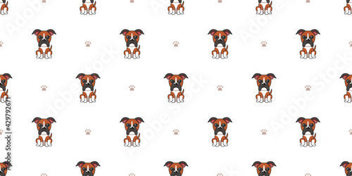 Cartoon character boxer dog seamless pattern background for design.