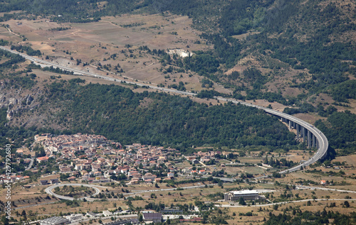 city of LAquila and the highway that passes through the valley