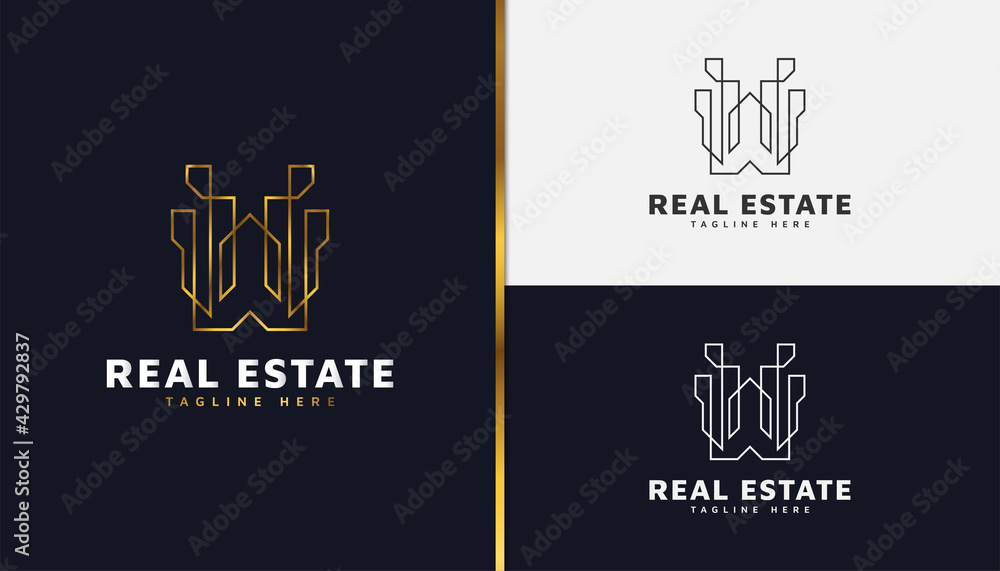 Gold Real Estate Logo with Line Style. Construction, Architecture or Building Logo Design Template Gold Real Estate Logo with Line Style. Construction, Architecture or Building Logo Design Template