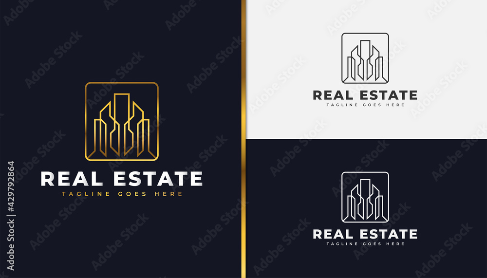 Real Estate Logo in Gold Gradient with Line Style. Construction, Architecture or Building Logo Design Template Real Estate Logo in Gold Gradient with Line Style. Construction, Architecture or Building Logo Design Template