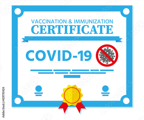 Covid-19 vaccination passport. Vaccinated health document as proof person is immune to disease. Coronavirus immune pass icon. Corona virus vaccine certification concept. Flat vector illustration