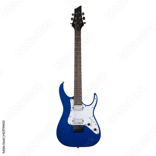 Blue Electric guitar isolated over white background