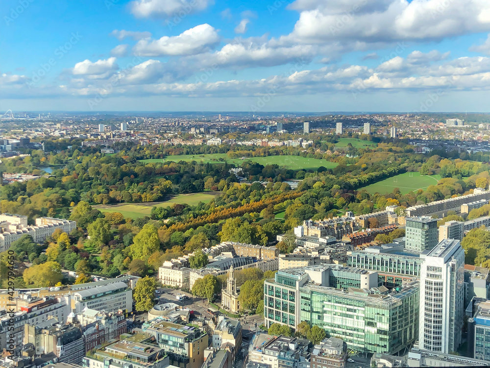 Aerial view of London looking North across Regents Park