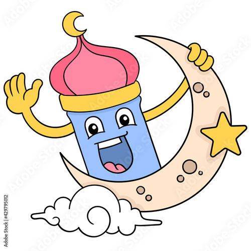 cartoons welcome the holy month of Ramadan of Muslims, doodle icon image kawaii