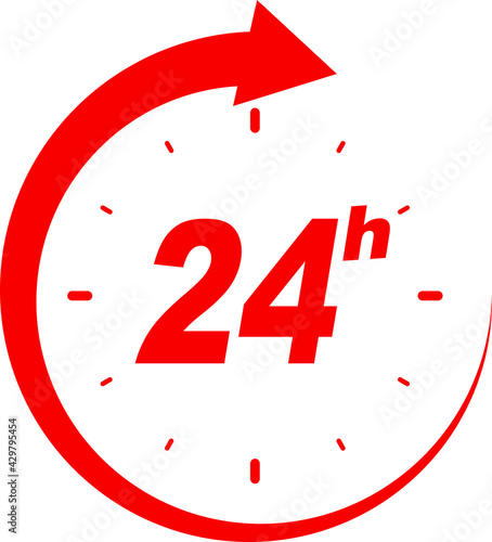 24 hours clock arrow vector icons. Delivery service, online deal remaining time web site symbols