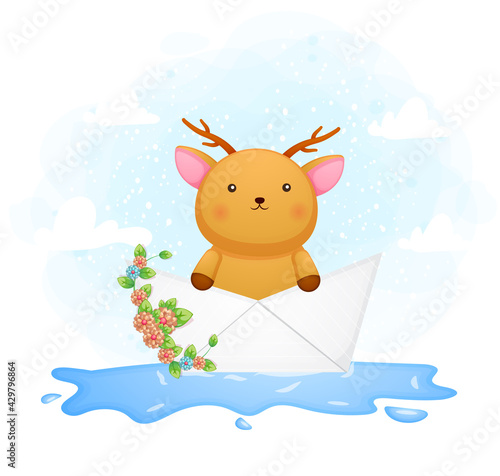 Dekoracja na wymiar  cute-doodle-baby-deer-inside-the-paper-boat-premium-vector