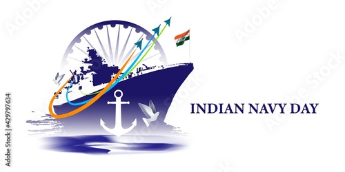 Vector illustration concept of Indian Navy Day celebration. 4 December.
