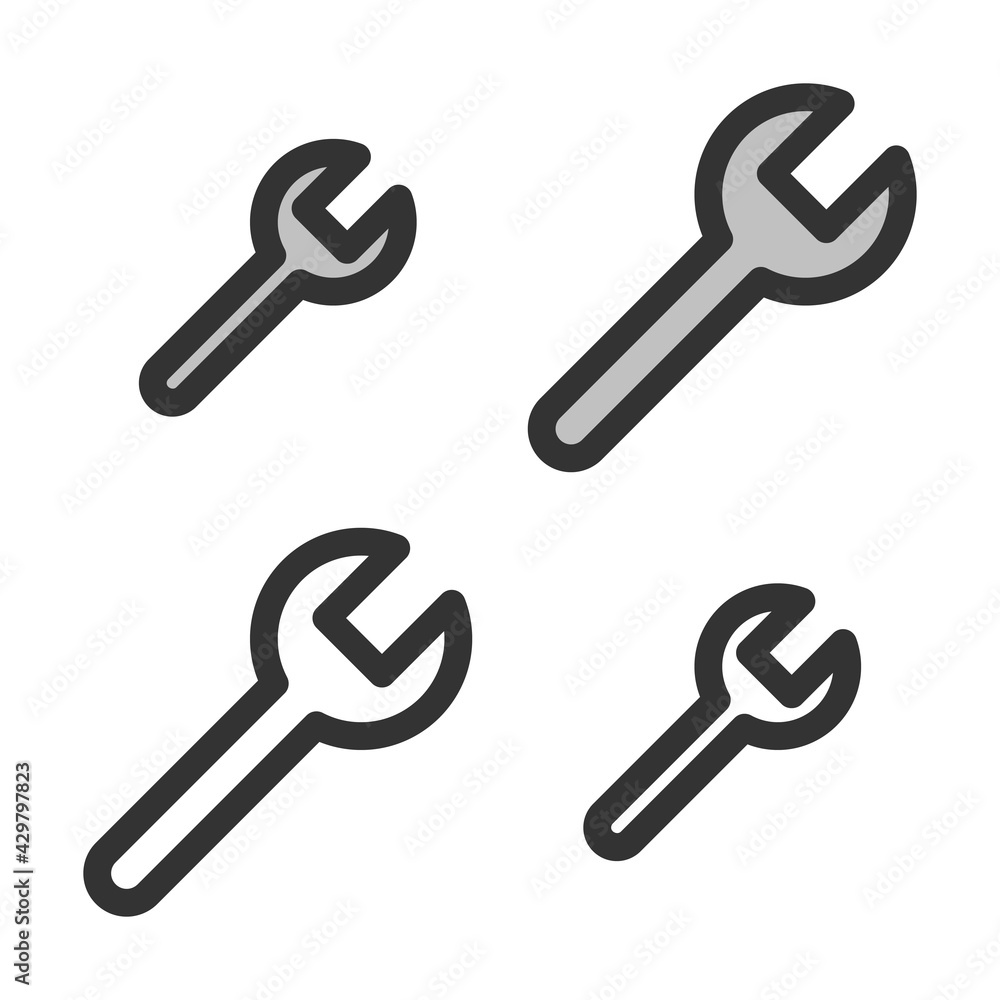 Pixel-perfect linear icon of a big spanner built on two base grids of 32x32 and 24x24 pixels. The initial base line weight is 2 pixels. In two-color and one-color versions. Editable strokes Pixel-perfect linear icon of a big spanner built on two base grids of 32x32 and 24x24 pixels. The initial base line weight is 2 pixels. In two-color and one-color versions. Editable strokes