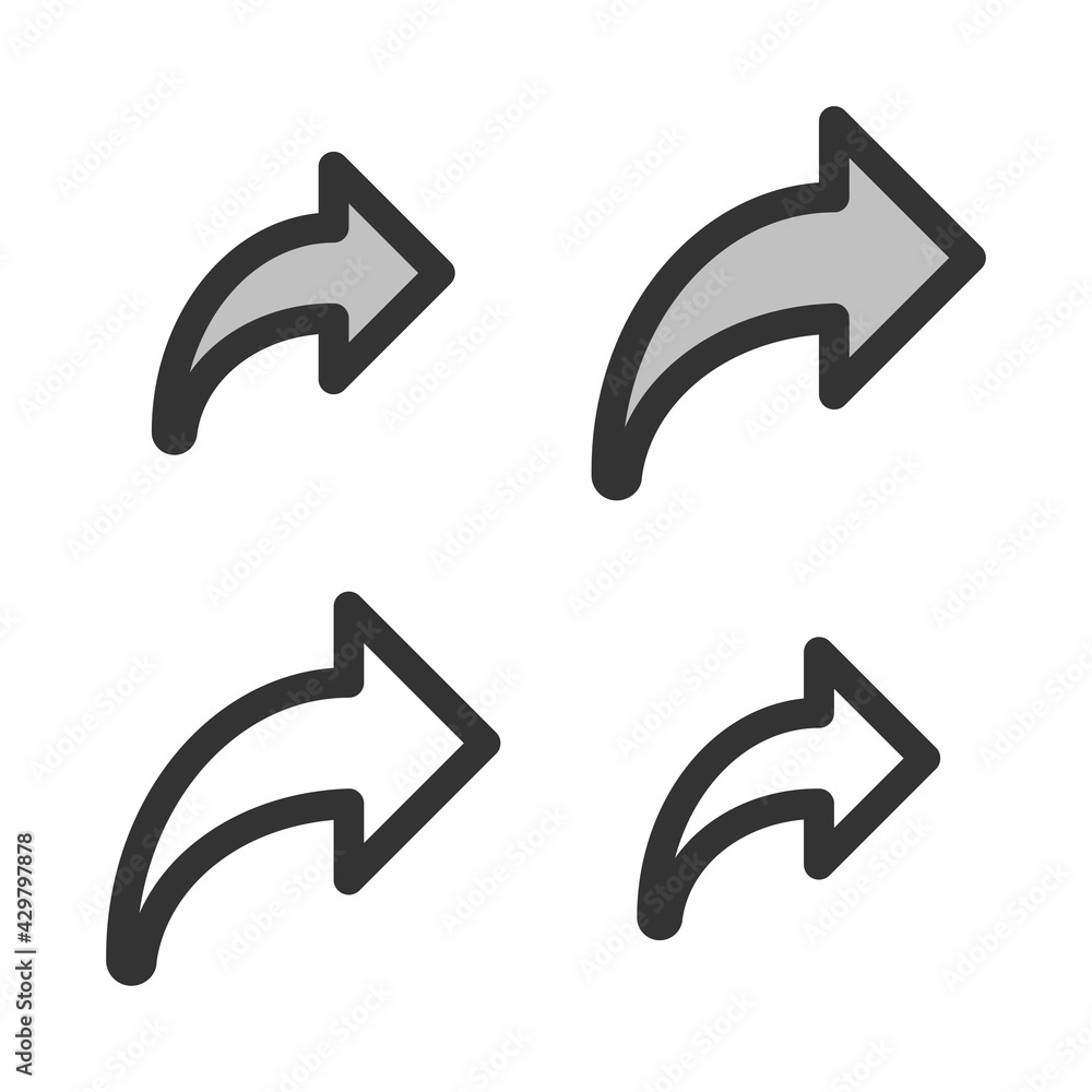 Pixel-perfect linear right curved arrow icon built on two base grids of 32x32 and24 x24 pixels. The initial base line weight is 2 pixels. In two-color and one-color versions. Editable strokes Pixel-perfect linear right curved arrow icon built on two base grids of 32x32 and24 x24 pixels. The initial base line weight is 2 pixels. In two-color and one-color versions. Editable strokes