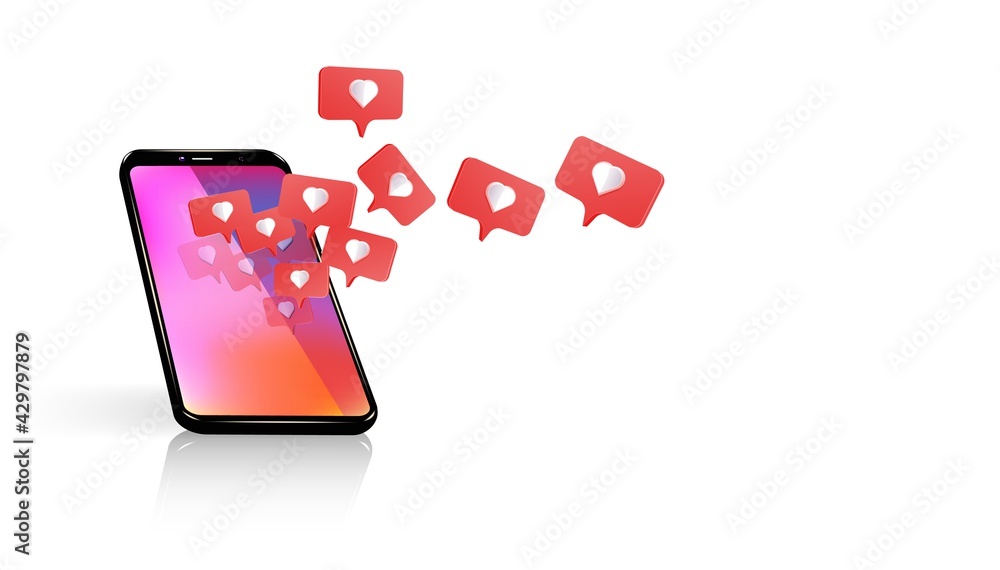 Mobile phone likes and comments 3d realistic .