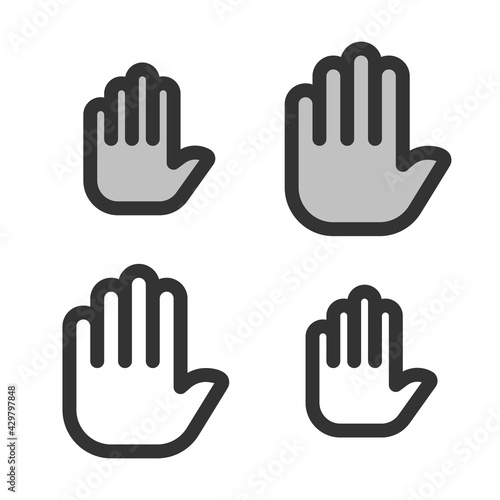 Pixel-perfect linear icon of open palm built on two base grids of 32x32 and 24 x 24 pixels. The initial base line weight is 2 pixels. In two-color and one-color versions. Editable strokes