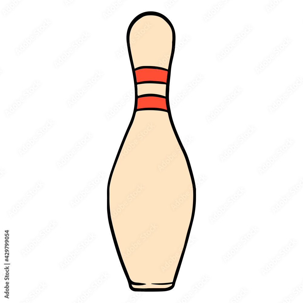 Point size. One pin for the game. Required for bowling. Bowling Club. Cartoon style. Point size. One pin for the game. Required for bowling. Bowling Club. Cartoon style.