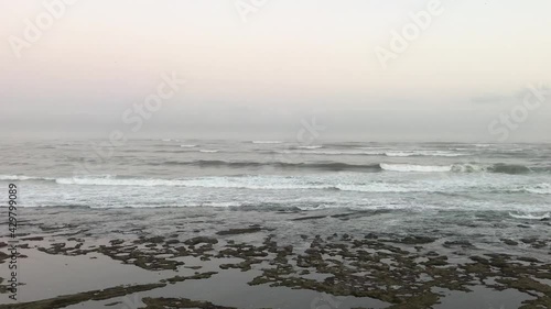 Beautiful view of the waves of ain diab beach in Casablanca, Morocco.
 photo