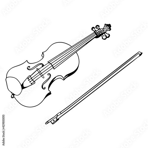 Violin. Musical instrument. Classical music. Cartoon style.