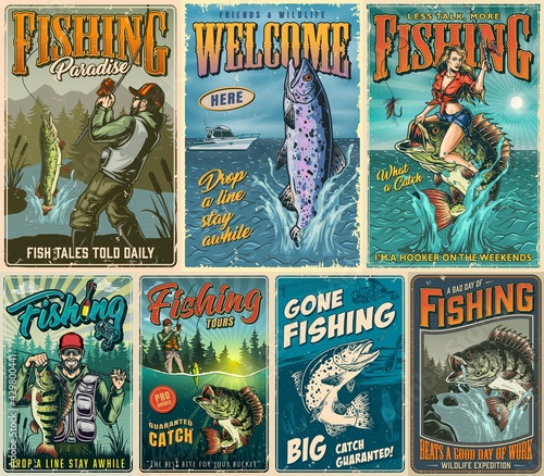 Fishing vintage posters composition