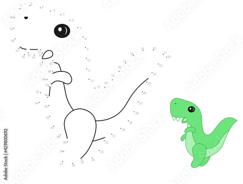 Point-to-point game. Draw a line. Dinosaur. For kids. Worksheet. Coloring book. Cartoon character.