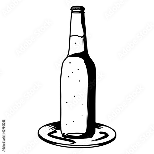Beer in a bottle. Alcohol. Bar. Alcoholic drink in a glass bottle. Cartoon style.