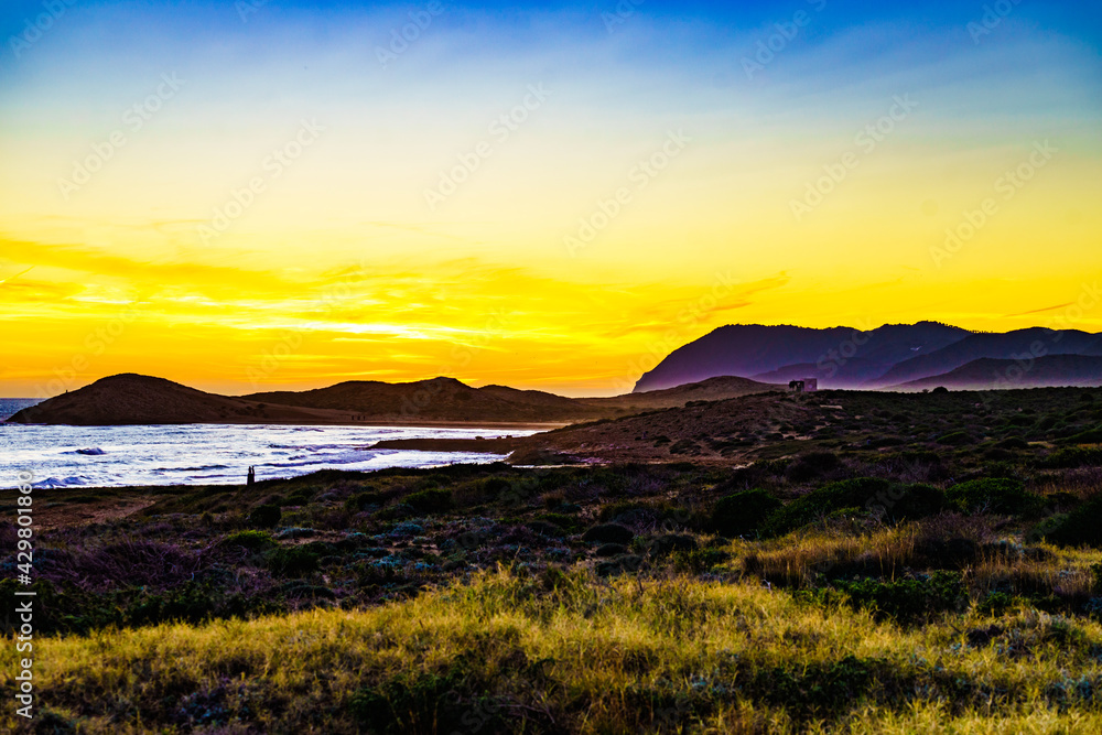 Sunset over sea, Calblanque beach, Spain