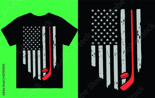 American flag with hokey stick -t shirt design vector