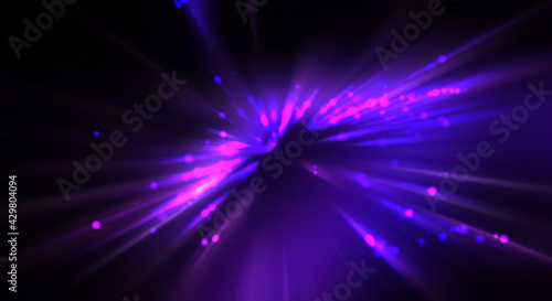 Fototapeta Naklejka Na Ścianę i Meble -  Dynamic moving burst of light. Beautiful shinning background of colorful lights. Vibrant energy display of a star with glowing light rays and particles.