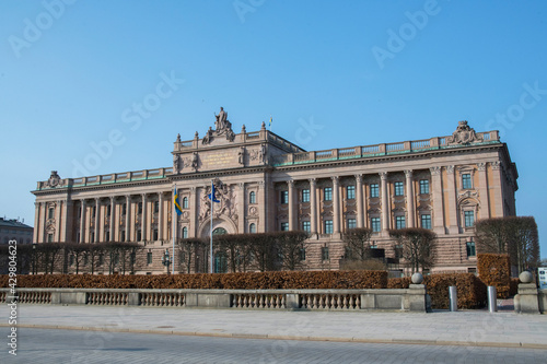 Swedish government house in Stockholm a sunny spring morning. 21-04-24