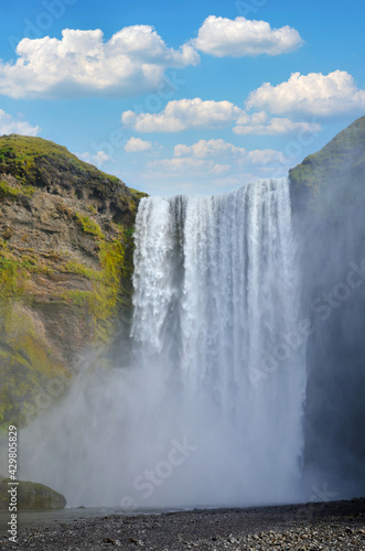 waterfall in the mountains  Skogafoss  Iceland