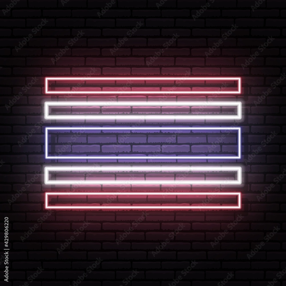 Neon sign in the form of the flag of thailand. Against the background of a brick wall with a shadow. for the design of tourist or Patriotic themes. red blue white colors. Neon sign in the form of the flag of thailand. Against the background of a brick wall with a shadow. for the design of tourist or Patriotic themes. red blue white colors.