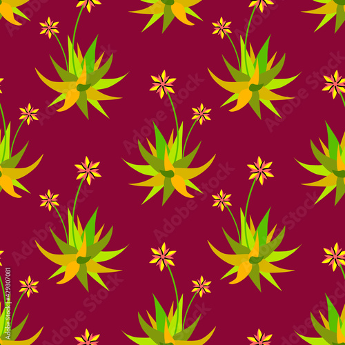 Aloe vera flowers seamless pattern.