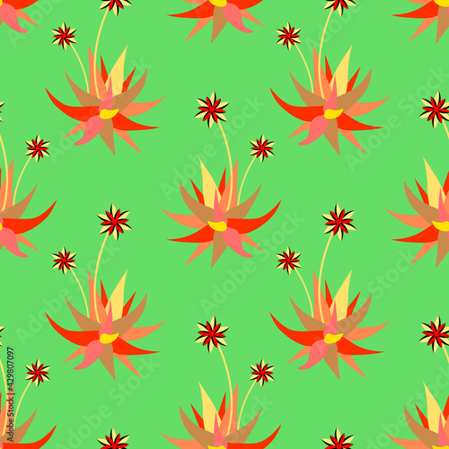 Aloe vera flowers seamless pattern.