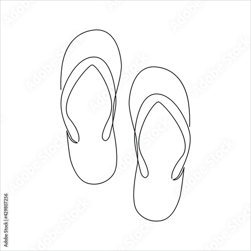 Continuous line drawing of sandals, simple icon, object symbol, vector illustration