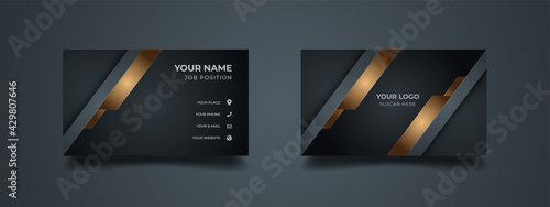 Luxury business card design. Abstract elegant and modern shape with golden in dark background. Vector illustration ready to print.